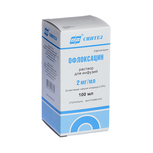Ofloksatsin r-r d/inf. 2mg/ml 100ml